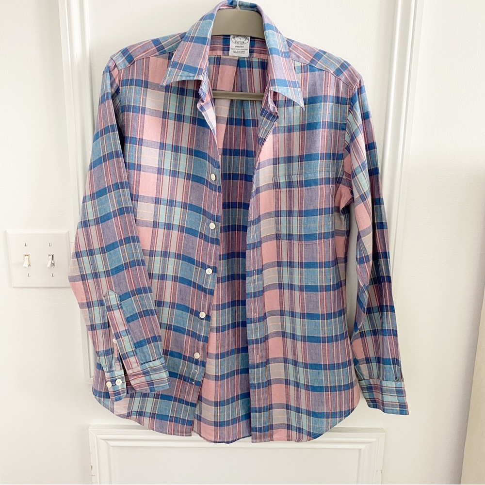 Brooks Brothers Irish linen plaid shirt button up Woman's Size Small